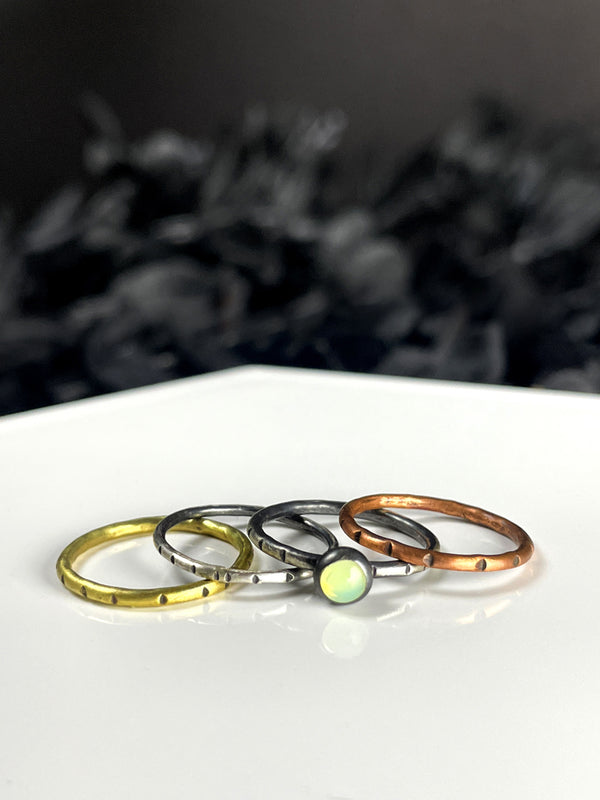 Mixed Metal Stacking Ring Set with Uranium Glass - sizes 5-12 - 9 sets left