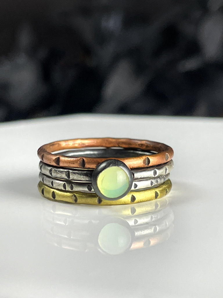 Mixed Metal Stacking Ring Set with Uranium Glass - sizes 5-12