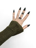 Bold graphic 3d printed black ring with diamond shaped outline design, displayed on gothic model hand with long black nails.
