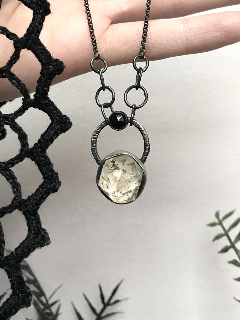 Herkimer Diamond and Black Onyx Necklace
