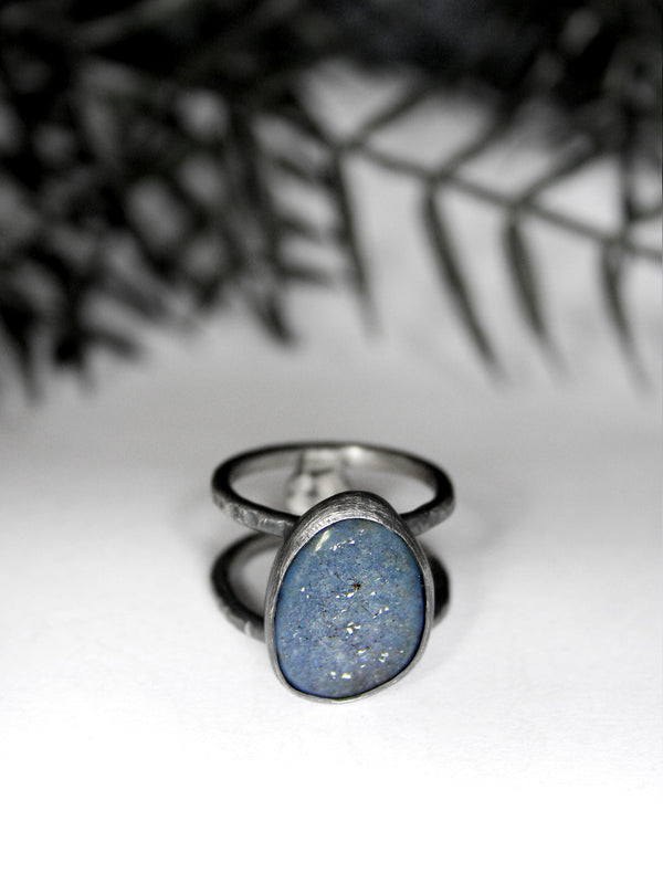 Sparkly Slate Blue Druzy Orbit Ring