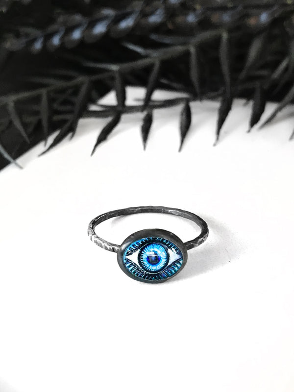Blue Glass Eye Ring