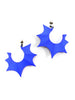 Big bright cobalt blue bat wing hoop earrings displayed on a white background. 3d printed jewelry by Hypnovamp.
