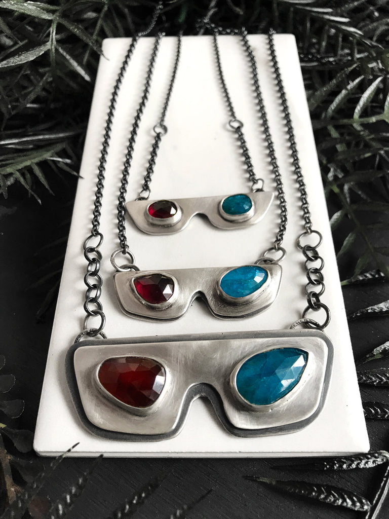 3D Glasses Necklace with Hessonite Garnet & Blue Apatite - 3 Sizes Available