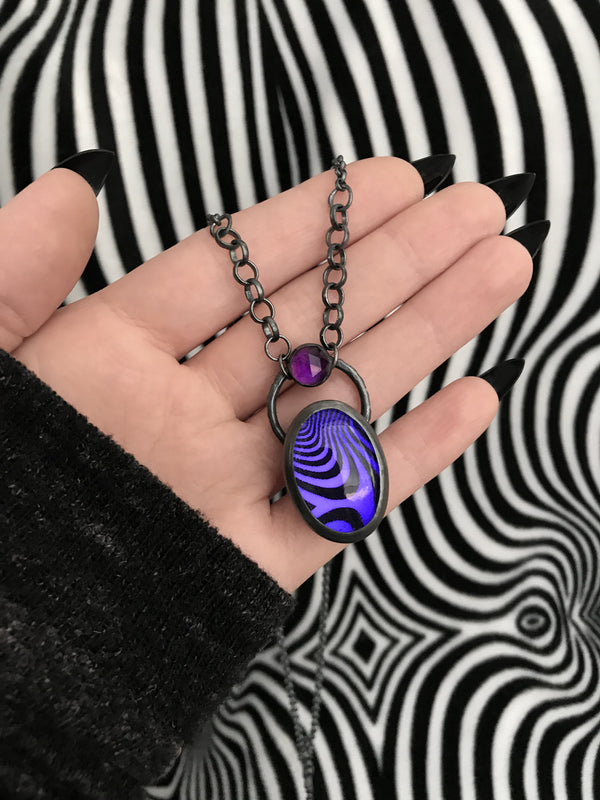 Purple Glowing Quartz Op Art Necklace