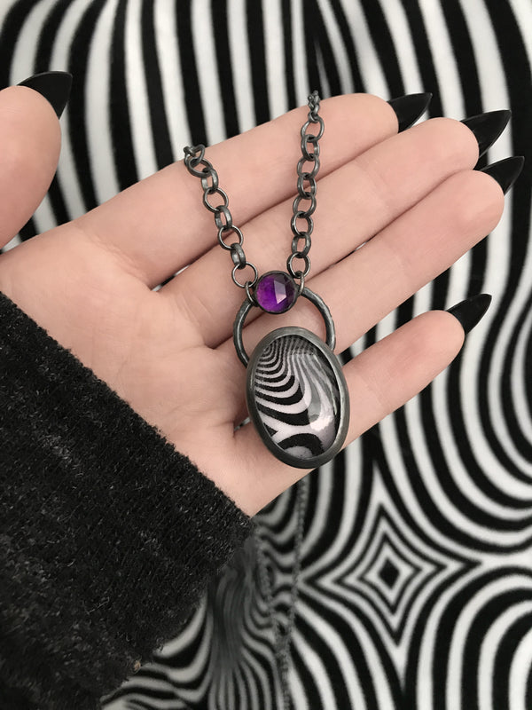 Purple Glowing Quartz Op Art Necklace