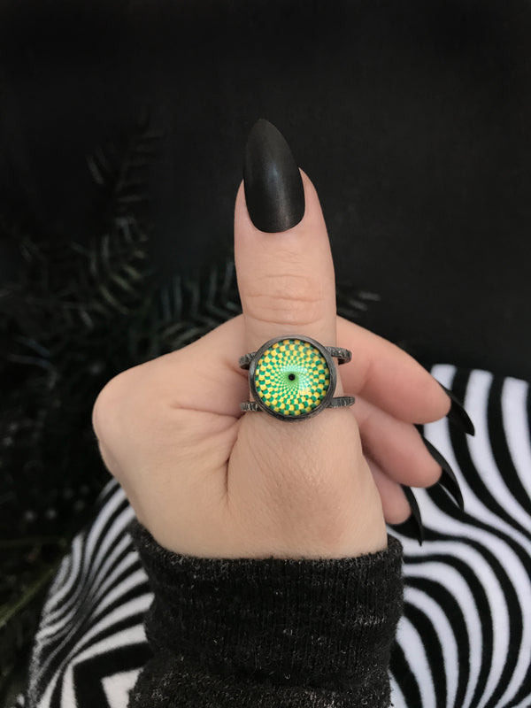 ON SALE - Glass Op Art Orbit Ring