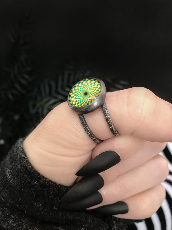 ON SALE - Glass Op Art Orbit Ring