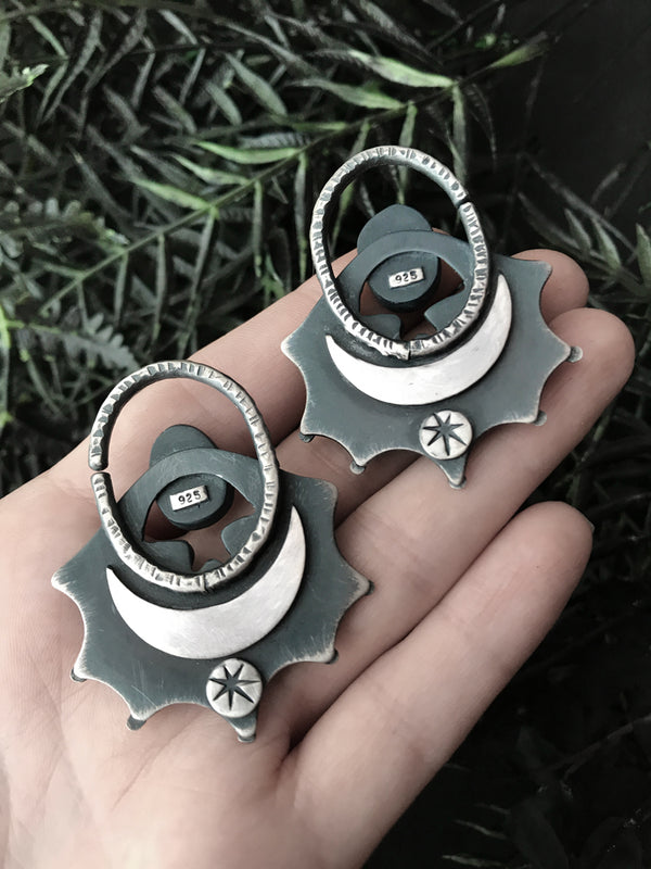 Bat Wing 10G Ear Weights - Sterling Silver and Labradorite Clusters