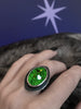 Rutilated Quartz Orbit Ring with Atomic Green Glow, Size 7.75