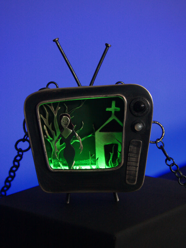 Vintage Television with Plan 9 Scene of Vampira in the Graveyard