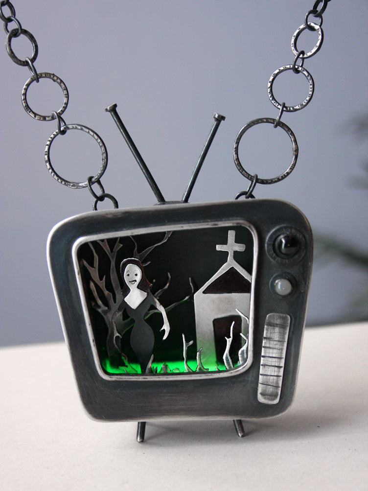 Vintage Television with Plan 9 Scene of Vampira in the Graveyard
