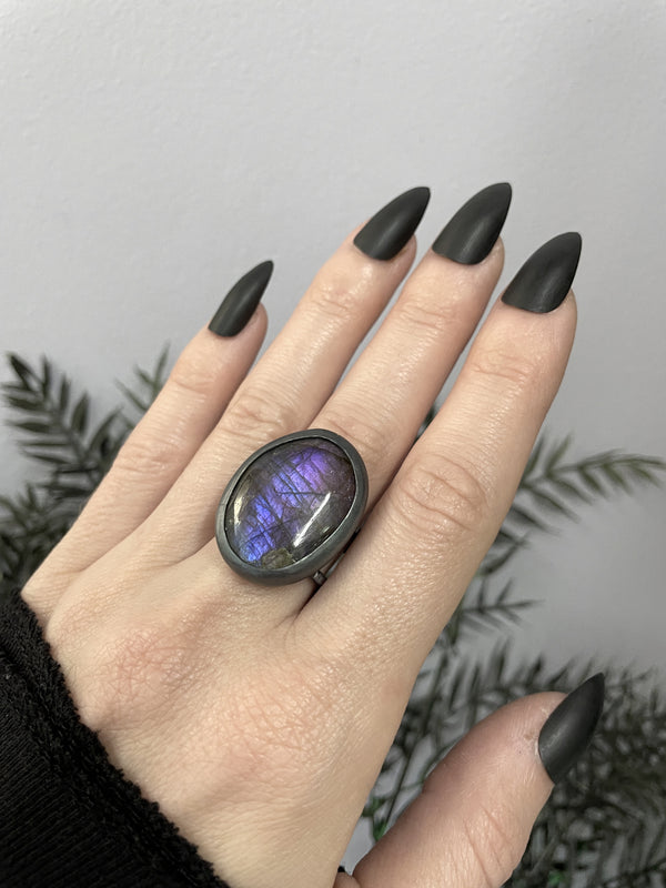 Purple Labradorite Orbit Ring - Size 7