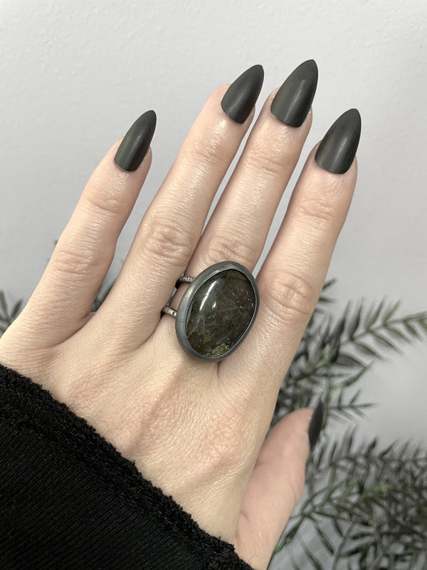 Purple Labradorite Orbit Ring - Size 7