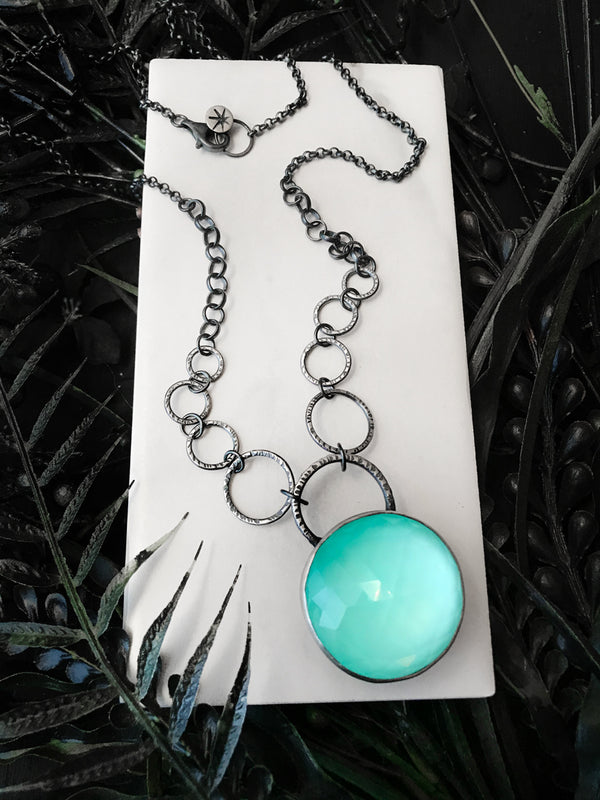 Glowing Blue Crystal Ball Necklace