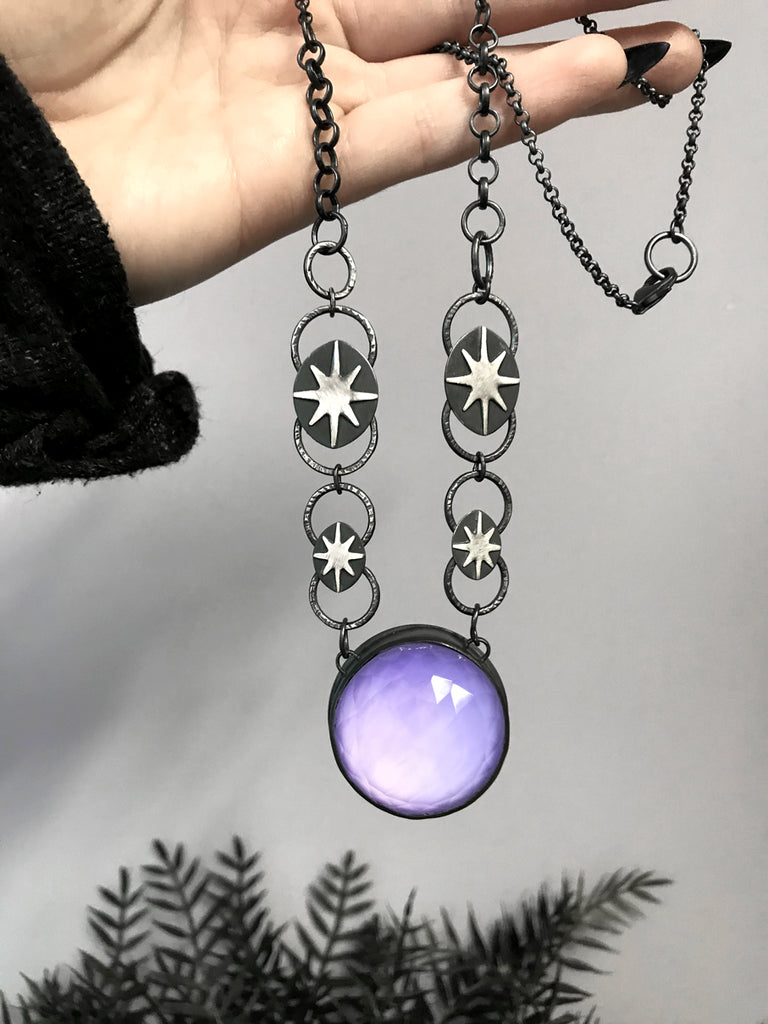 Purple Crystal Ball Necklace with Starburst Chain
