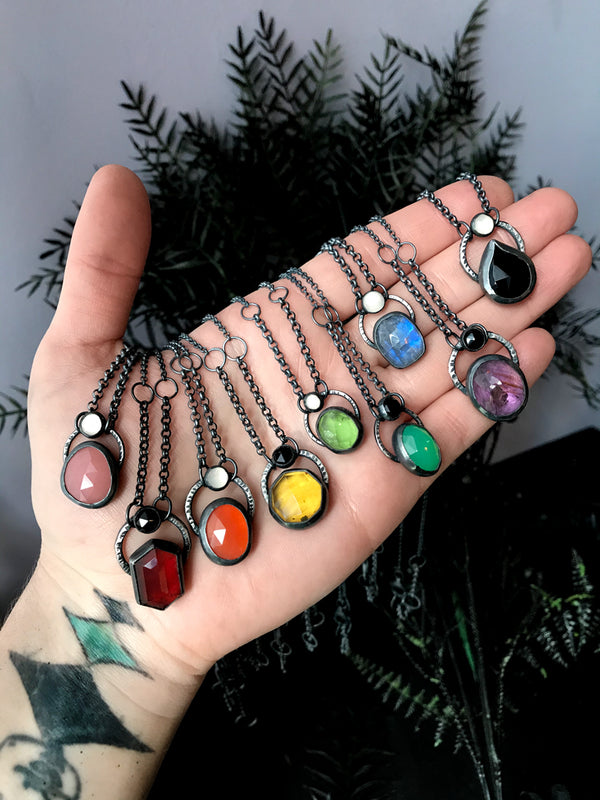 Handmade Silver and Rainbow Gemstone Pendants