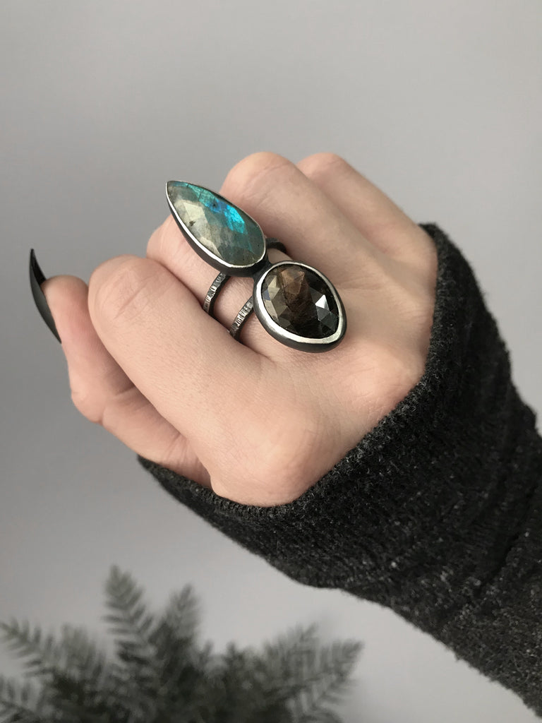 Sapphire and Labradorite Thorax Ring - Size 8