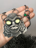 Huge Silver Creature Necklace with Glowing Quartz Eyes