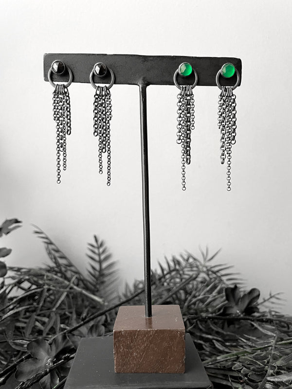 Green Onyx and Black Spinel Fringe Earrings - 2 Pair Available