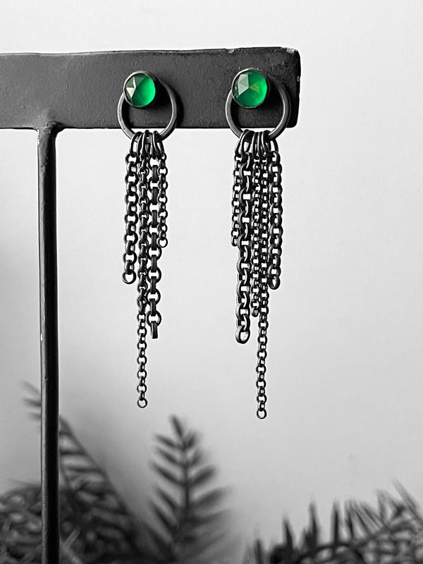 Green Onyx and Black Spinel Fringe Earrings - 2 Pair Available