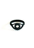 Bold graphic 3d printed black ring with evil eye design, displayed on white background 