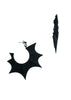 Side view of big gothic black bat wing hoop earrings displayed on a white background. 3d printed jewelry by Hypnovamp.