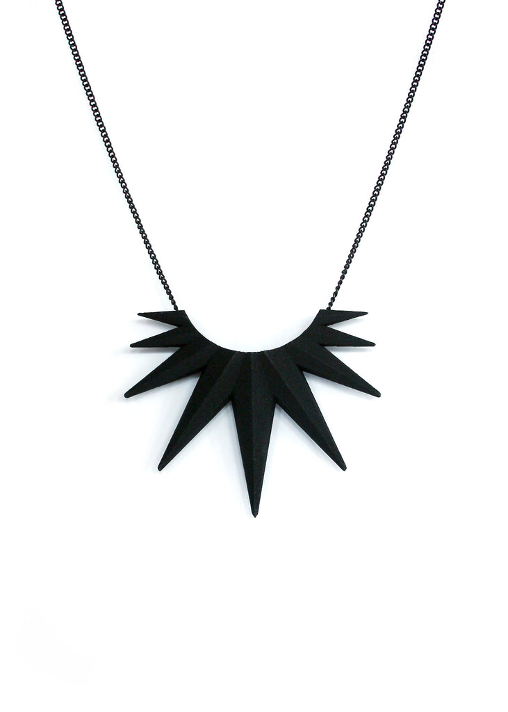 Matte Black Spiky Necklace - Mid Century Starburst - Witchy Gothic Pendant - Dark Jewelry